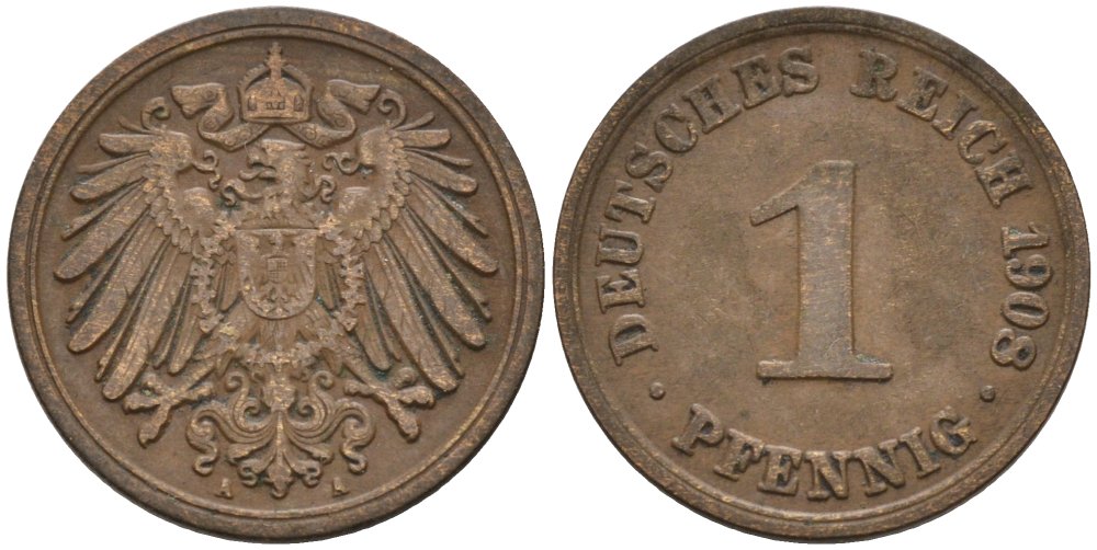 Германия 1 пфенниг 1908 A KM 10, J. 10 медь 4567-1259