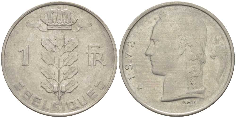 Бельгия 1 франк 1972 Belgique, Бодуэн I (1951-1993) KM 142.1 медно-никель 213-531