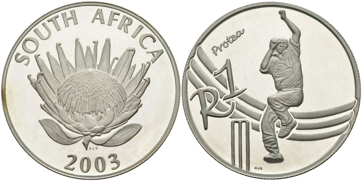 ЮАР 1 ранд 2003 крикет KM 298 серебро PROOF 1096-3-31