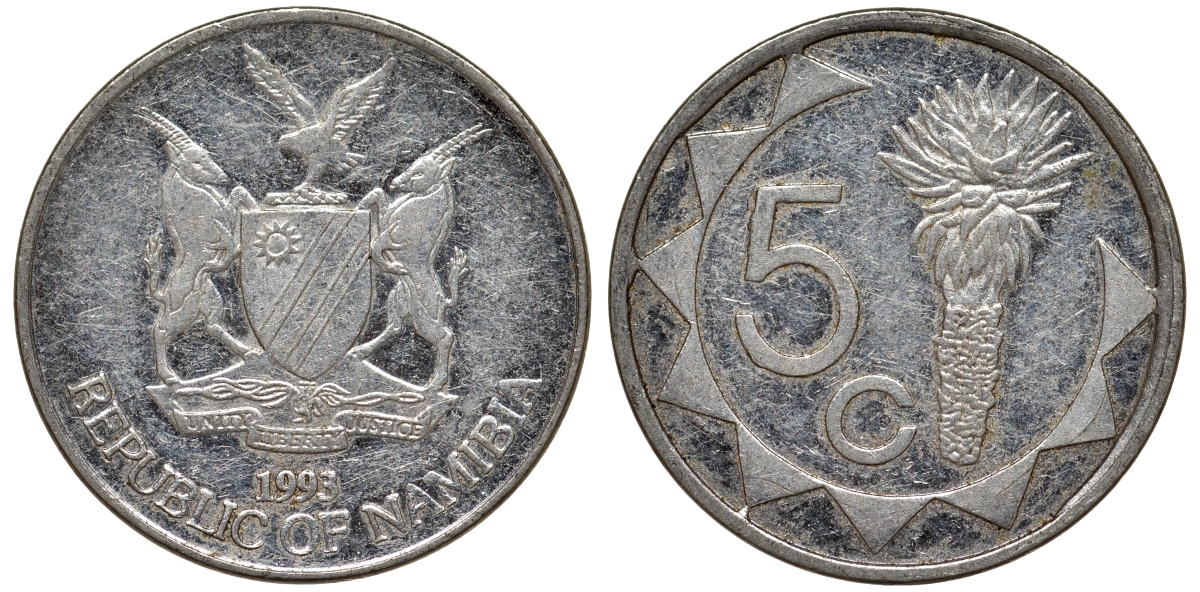 Намибия 5 центов 1993 KM 1 никелированная сталь 4164-517
