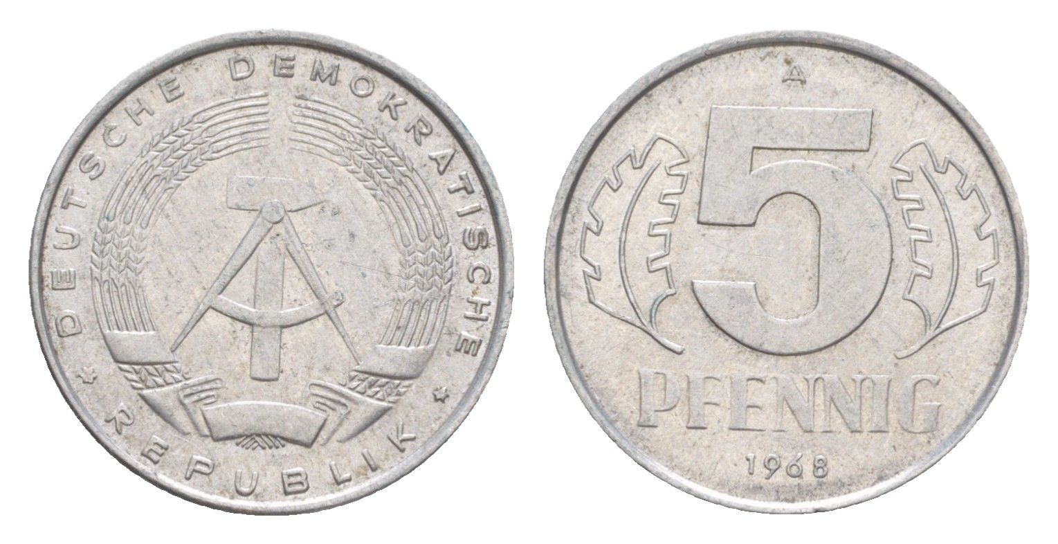 ГДР 5 пфеннигов 1968 KM 9.1 алюминий 4643-414
