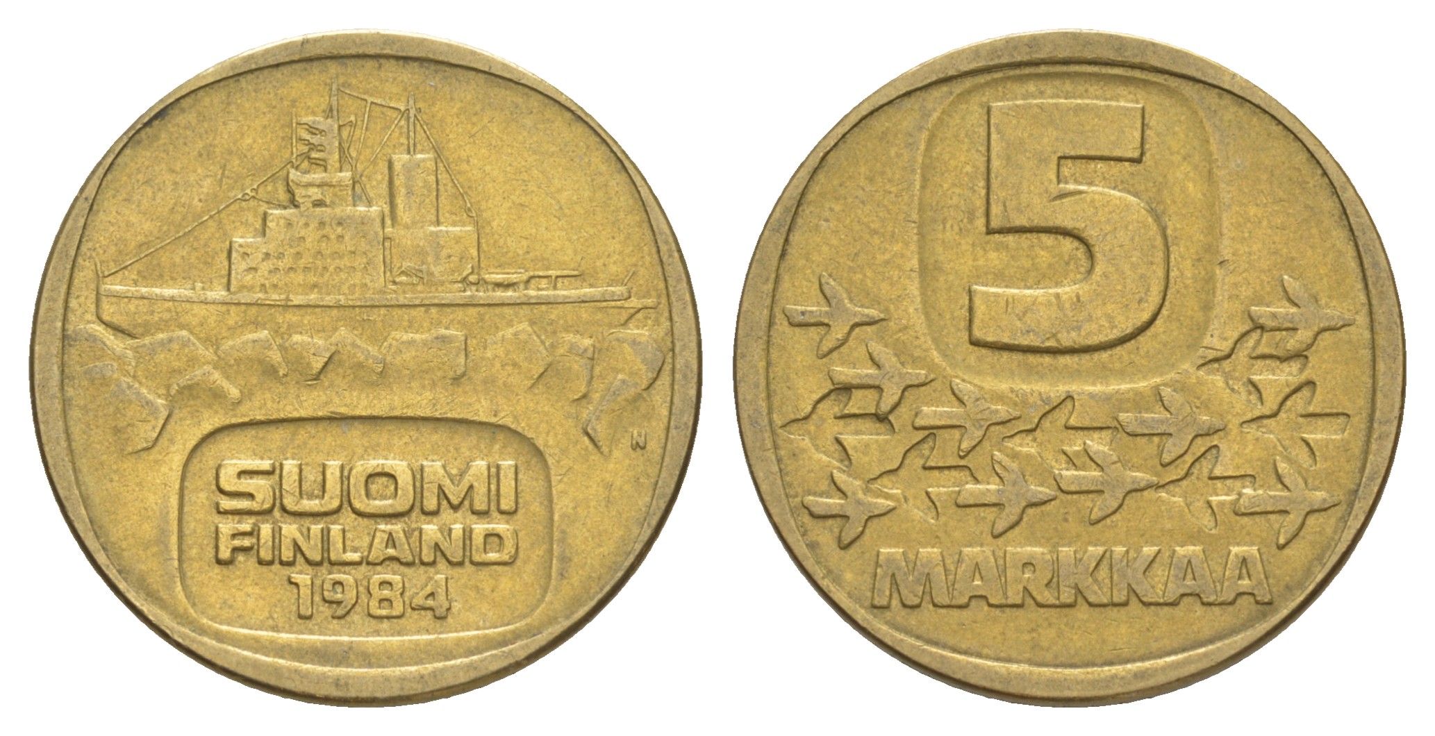 Финляндия 5 марок 1984 KM 57 алюминиевая бронза 4648-627