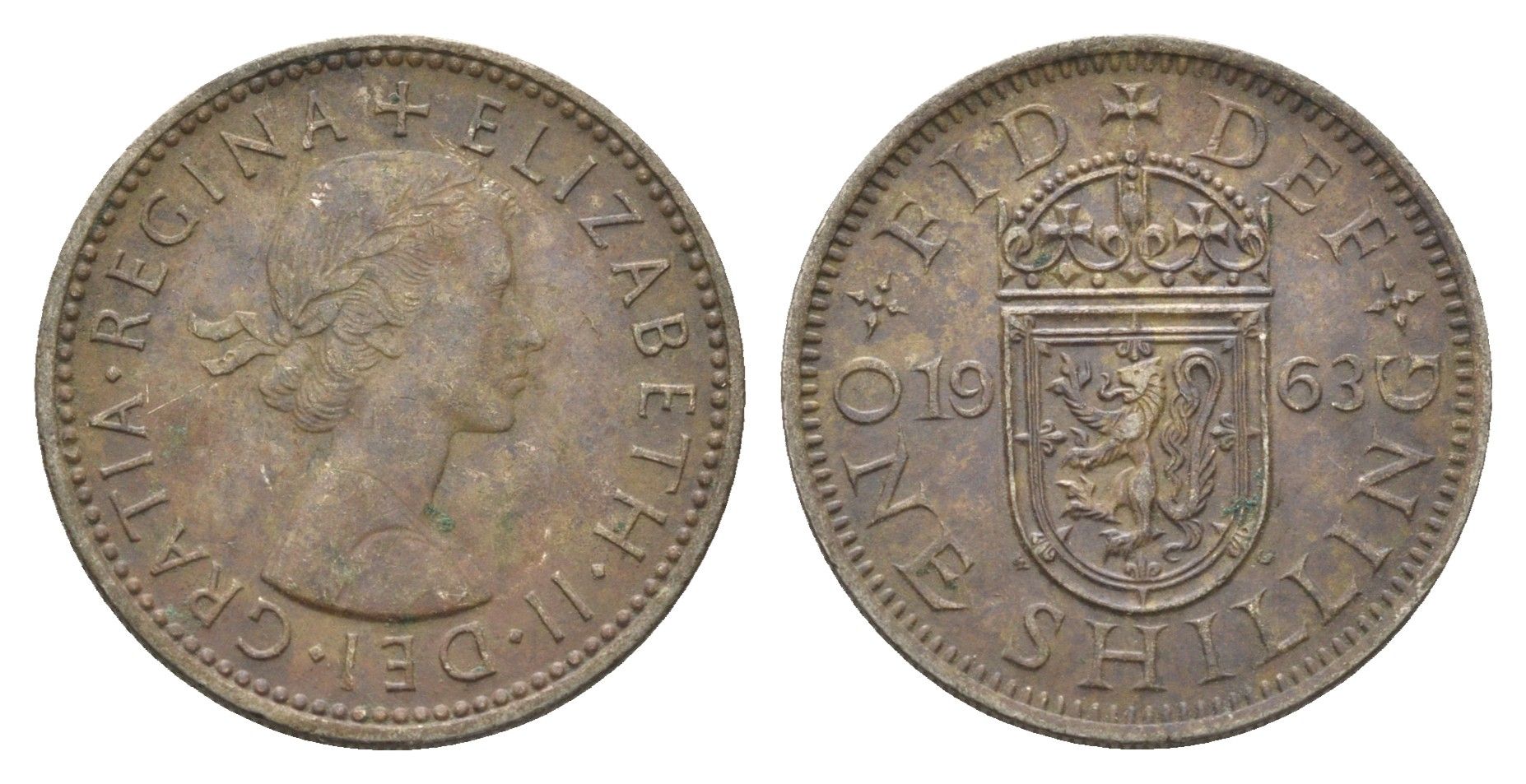 Великобритания 1 шиллинг 1963 Елизавета II (1952-2022), Шотландский герб KM 905, Spink 4148 медно-никель 4663-224