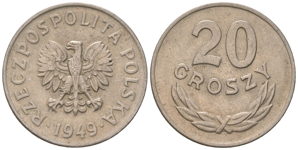 Польша 20 грошей 1949 Y 43 медно-никель UNC 4136-1261