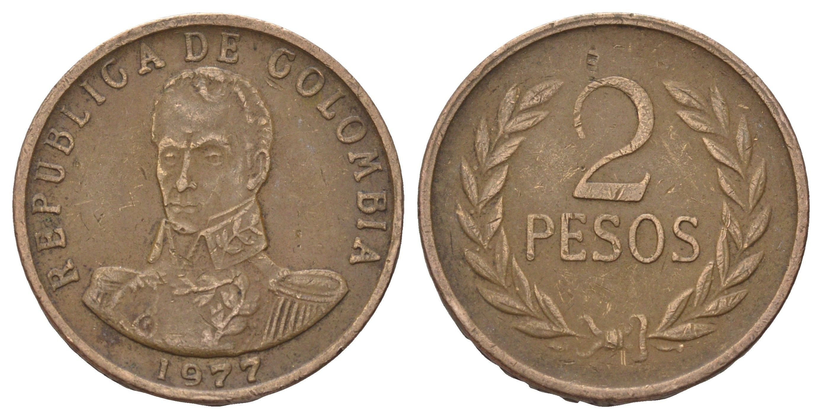 Колумбия 2 песо 1977 Симон Боливар KM 263 бронза 4393-936