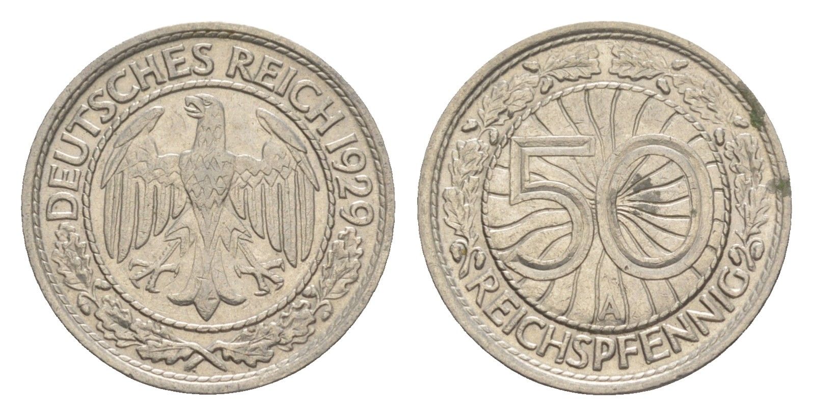 Германия 50 рейхспфеннигов 1929 A KM 49, J. 324 никель 4549-1169