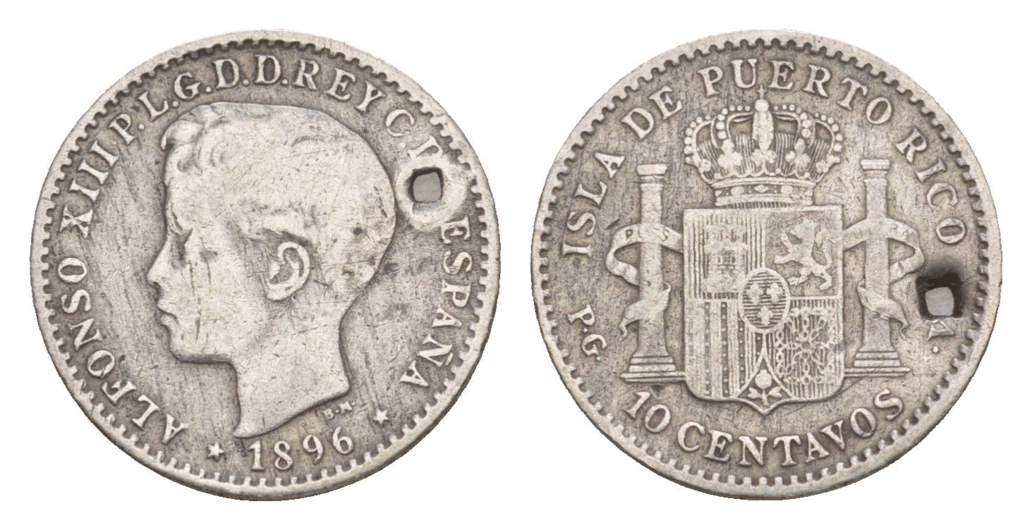 Пуэрто-Рико 10 сентаво 1896 год-тип KM 21 серебро 1524-1135