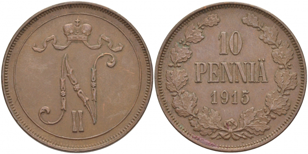 РОССИЯ ДЛЯ ФИНЛЯНДИИ 10 ПЕННИ 1915 Биткин 438 медь 51-1411