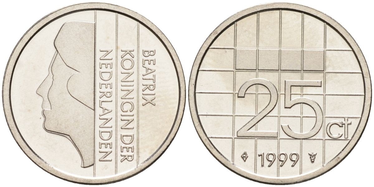 Нидерланды 25 центов 1999 Беатрикс (1980-2013) KM 204 никель UNC 4588-933