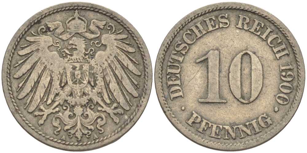Германия 10 пфеннигов 1900 A KM 12, J. 13 медно-никель 4401-1216