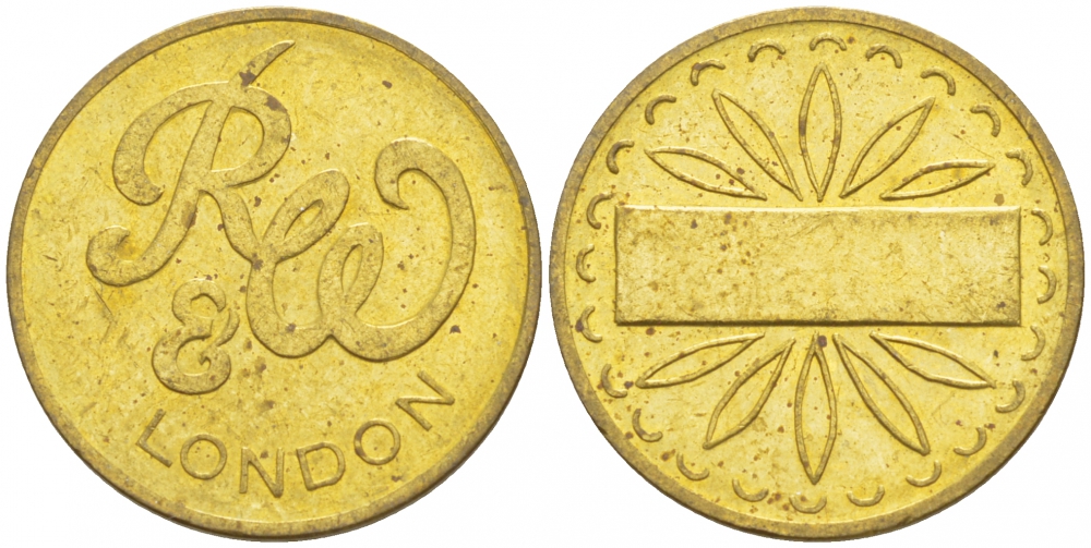 АНГЛИЯ ЖЕТОН ИГРОВОЙ ND R&W LONDON желтый металл 4528-841