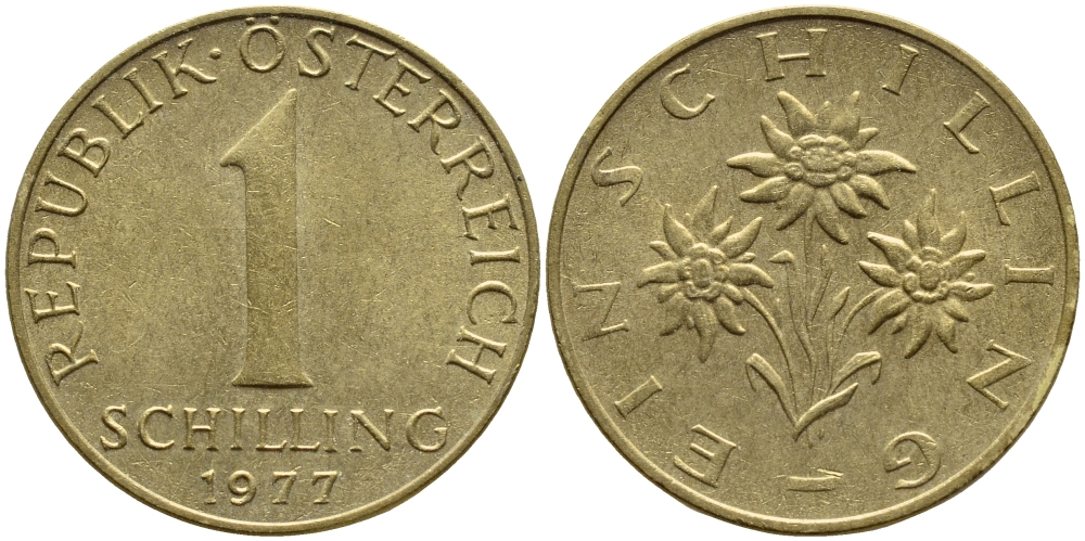 АВСТРИЯ 1 ШИЛЛИНГ 1977 KM 2886 алюминиевая бронза 4397-431
