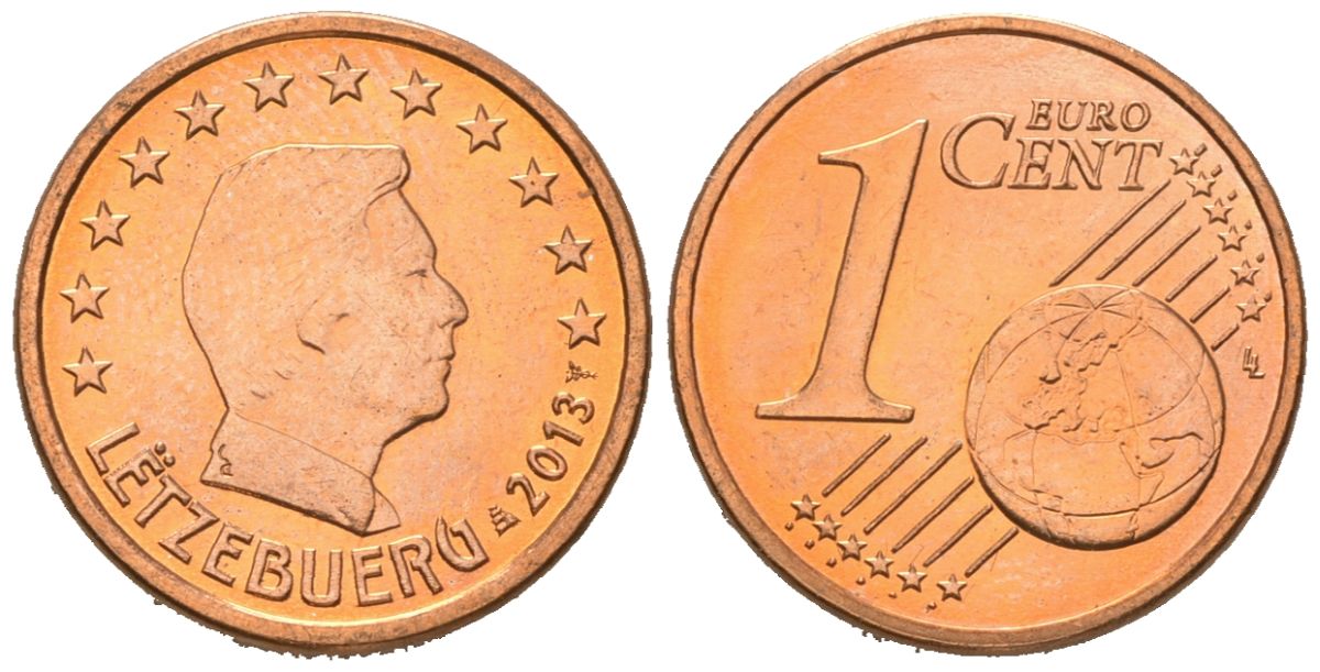 Люксембург 1 евроцент 2013 KM 75 сталь плакированная медью UNC 4618-816