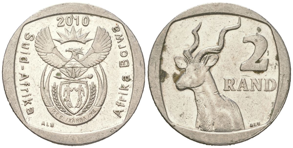 ЮАР 2 ранда 2010 KM 498 медь плакированная медно-никелем 4364-2417