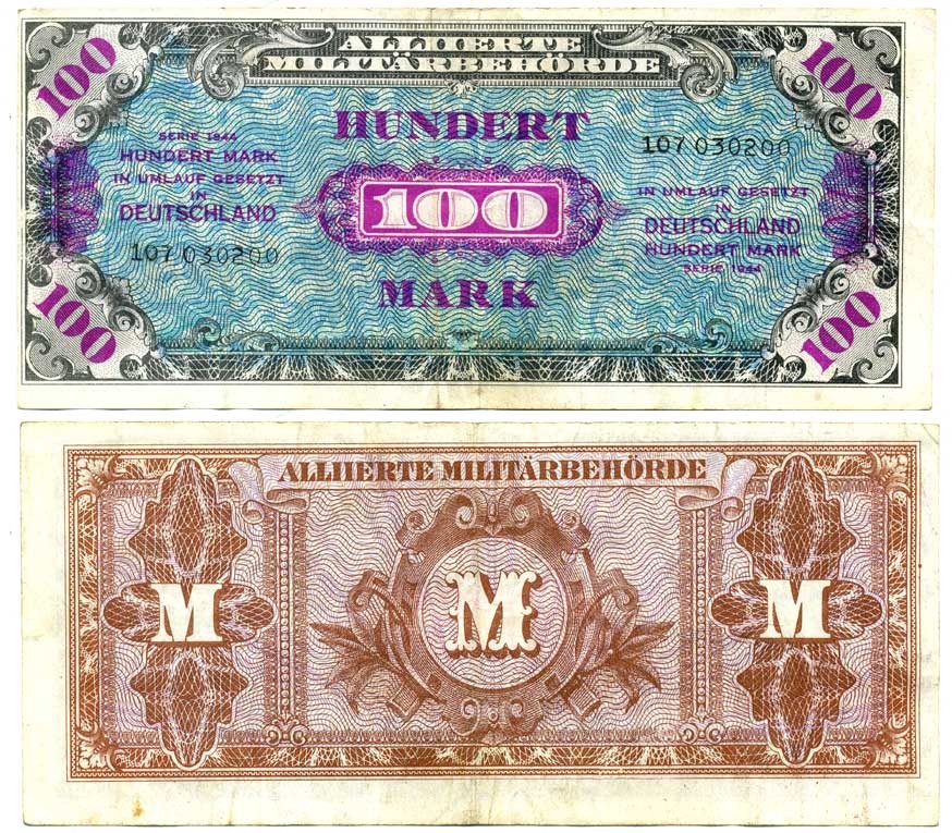 ГЕРМАНИЯ 100 МАРОК 1944 М ОККУПАЦИЯ ГЕРМАНИИ Pick 197b бумага VF 7207-41-3