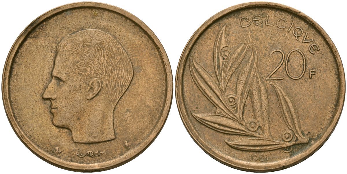 Бельгия 20 франков 1981 Belgique, Бодуэн I (1951-1993) KM 159 никель бронза 4135-1037