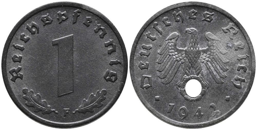 ГЕРМАНИЯ 1 РЕЙХСПФЕННИГ 1942 F KM 97, J.369 цинк 96-738