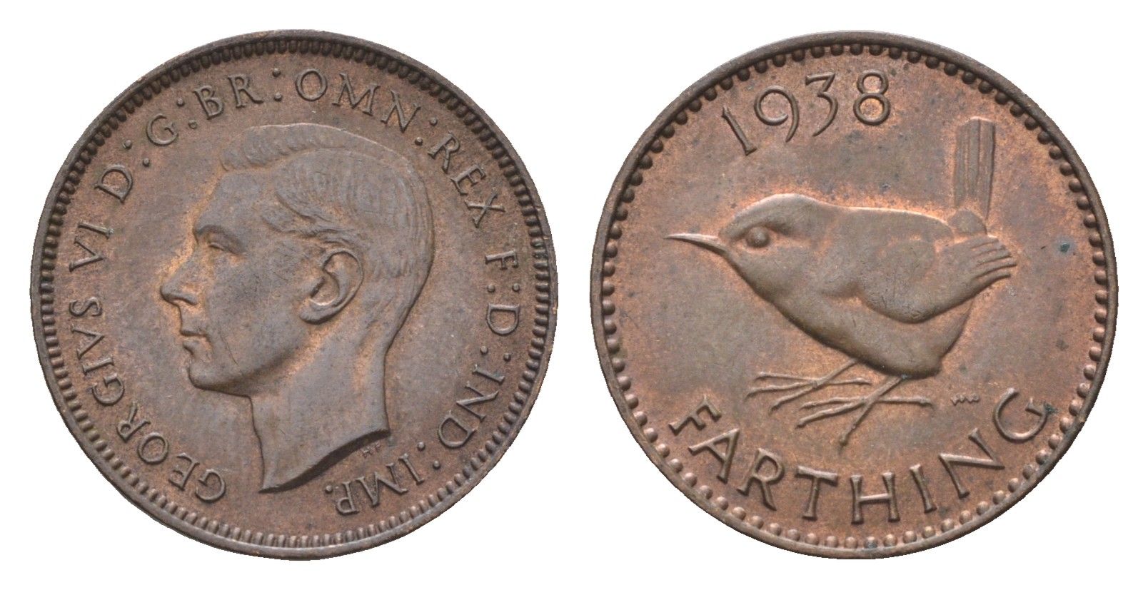 Великобритания 1 фартинг 1938 Георг VI (1936-1952) KM 843, Spink 4116 бронза aUNC 4664-327