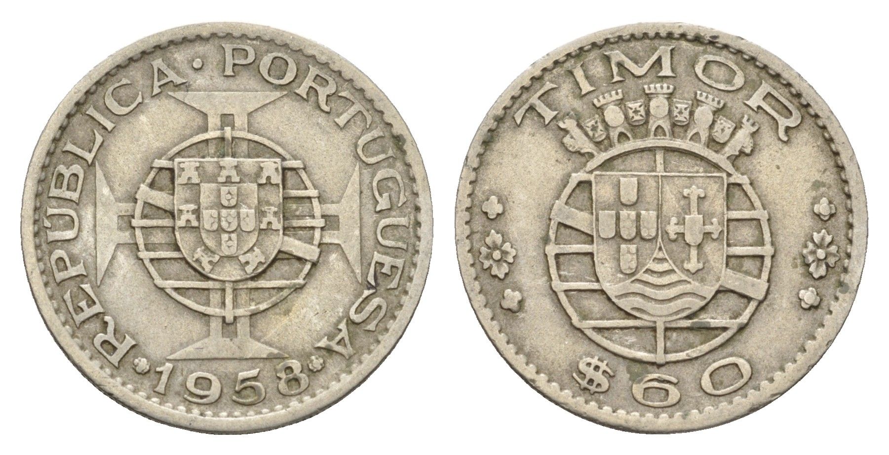 Португальский Тимор 60 сентаво 1958 год-тип KM 12 медь цинк никель 4669-755