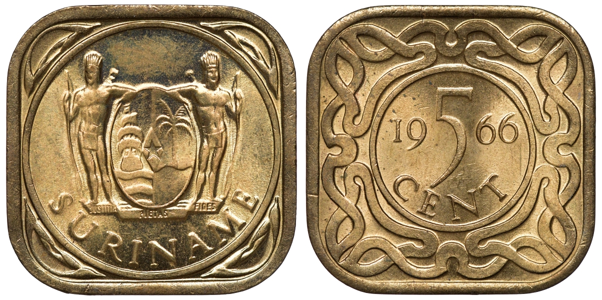 Суринам 5 центов 1966 KM 12.1 никель-латунь UNC 4118-517