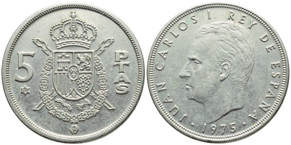 Испания 5 песет 1975 (78) Хуан Карлос I (1975-2014) KM 807 медно-никель 4395-411