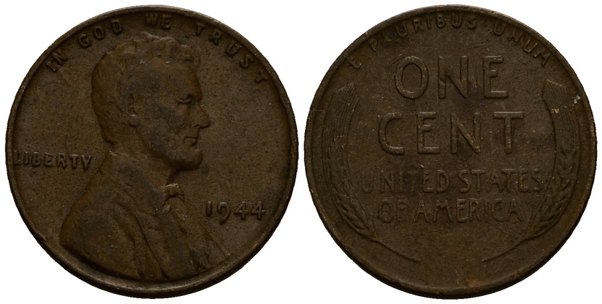 США 1 цент 1944 Линкольн KM A132 медь цинк 4164-835