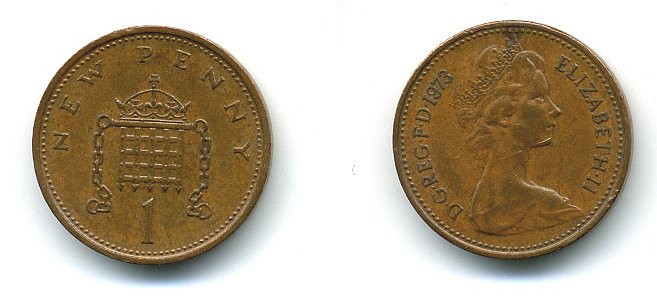 Великобритания 1 пенни 1973 Елизавета II (1952-2022) КМ 915, Spink B1 бронза 58-1241