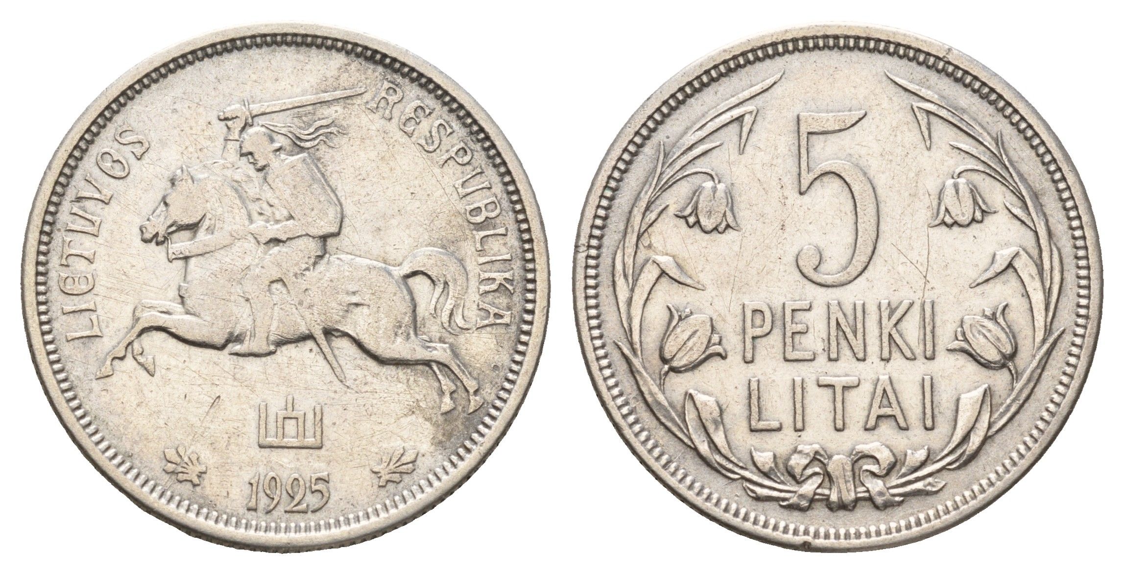 Литва 5 лит 1925 KM 78 серебро 1520-732