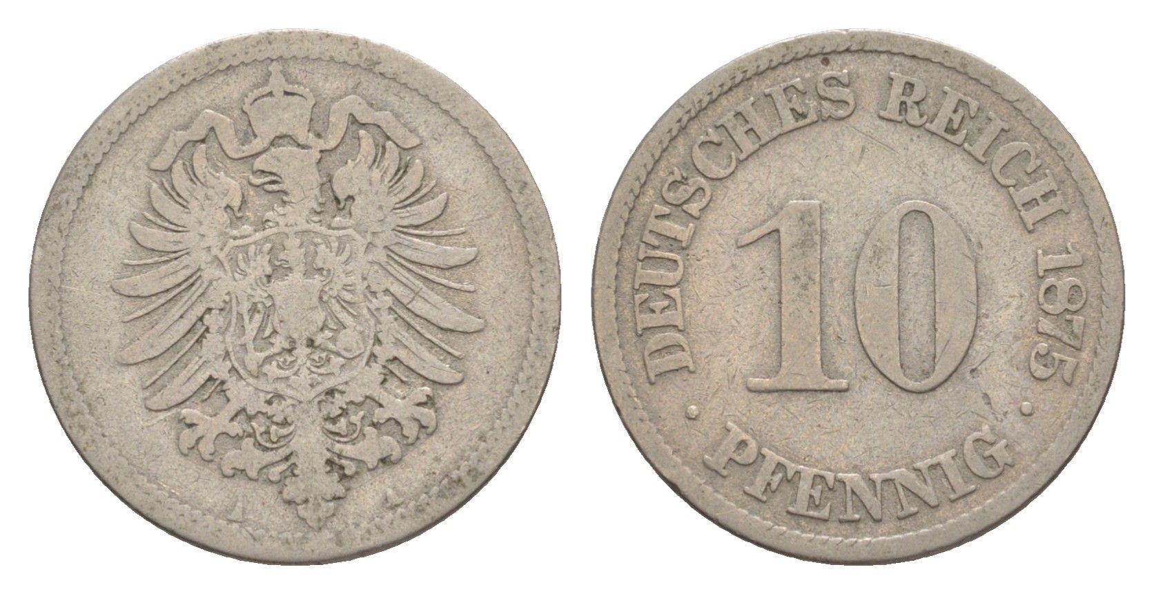 Германия 10 пфеннигов 1875 A, Вильгельм I (1871-1888) KM 4, J. 4 медно-никель 4640-213