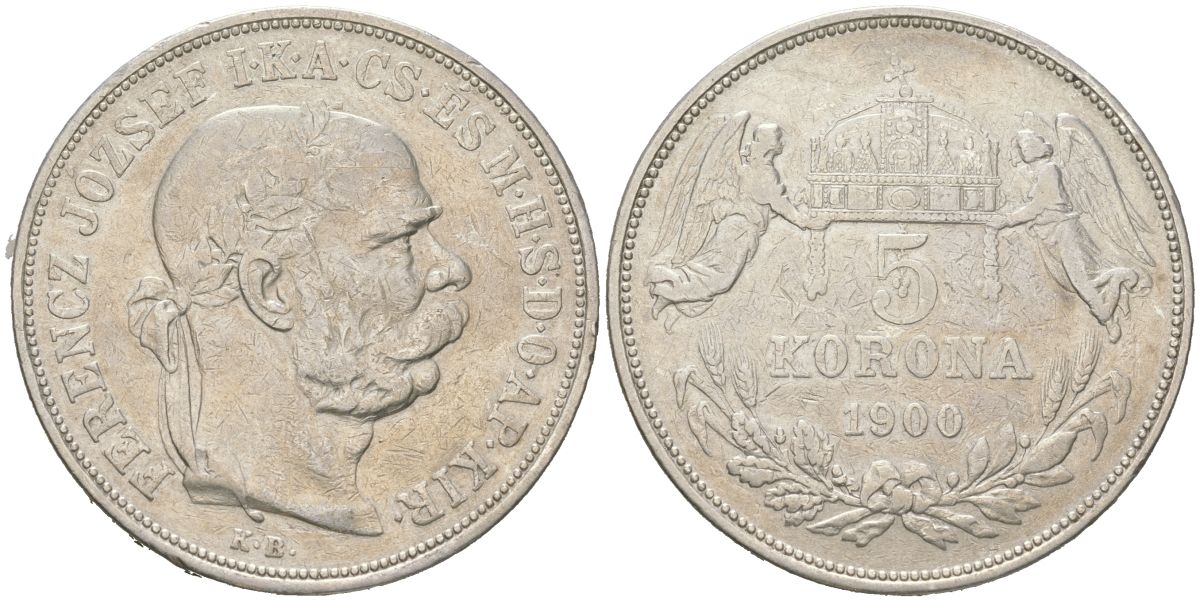 Венгрия 5 крон 1900 KB, Франц Иосиф I (1848-1916) KM 488 серебро 00-1066-10-34