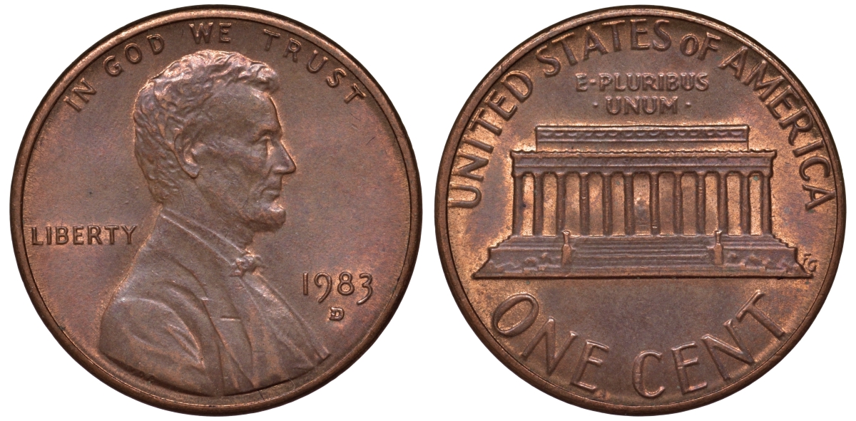 США 1 цент 1983 D KM 201b цинк плакированный медью 4549-1161
