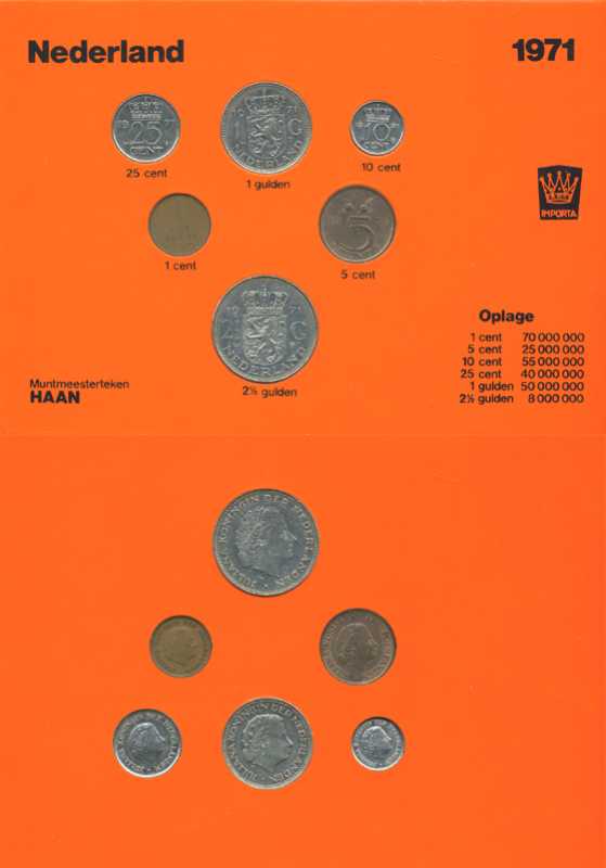 Нидерланды набор из 6 монет 1971 в буклете 3-6-4-38