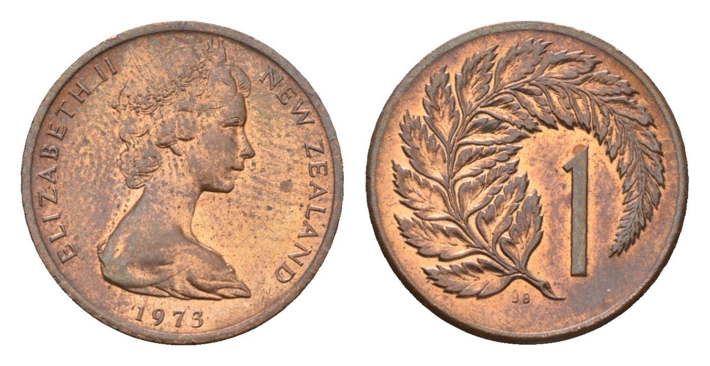 Новая Зеландия 1 цент 1973 Елизавета II (1952-2022), лист папоротника KM 31.1 бронза UNC 4655-216