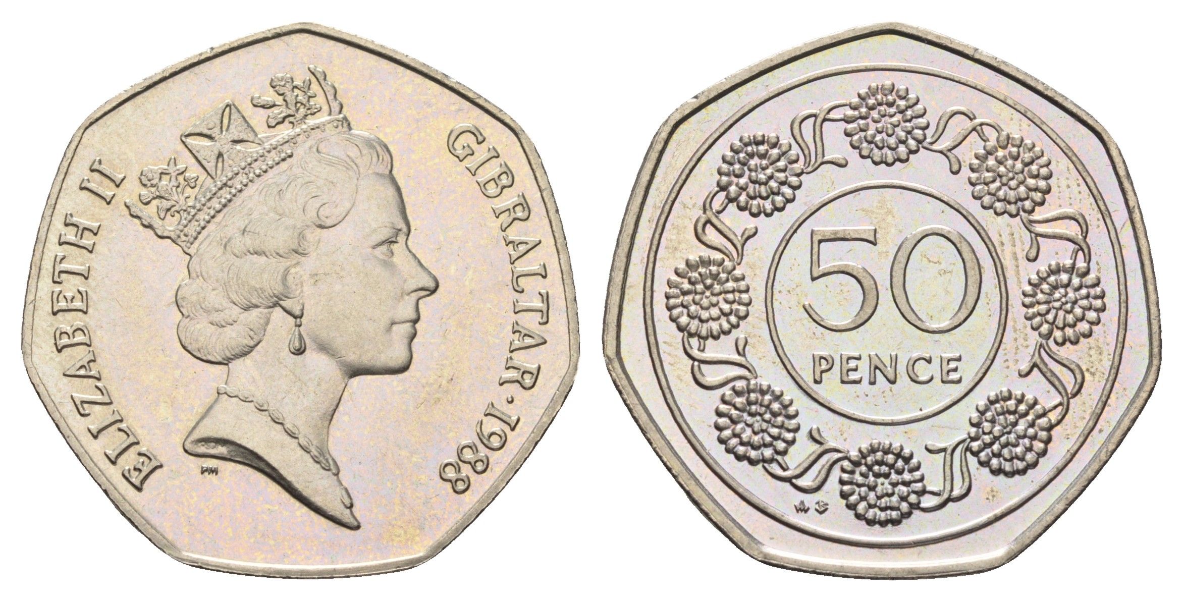 Гибралтар 50 пенсов 1988 KM 17 медно-никель UNC 4667-521