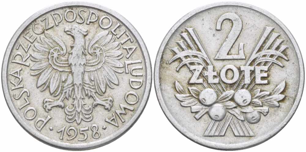 Польша 2 злотых 1958 MW KM 46, Parchimowicz 216a алюминий 60-235
