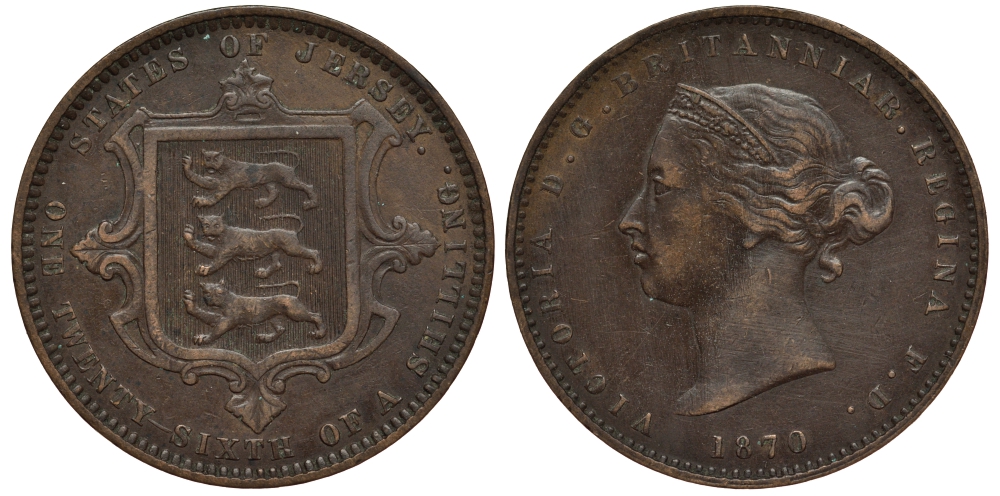 Джерси 1/26 шиллинга 1870 Виктория (1837-1901) KM 4 бронза 650-424