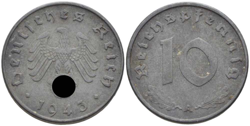Германия 10 рейхспфеннигов 1943 A KM 101, J.371 цинк 4401-614