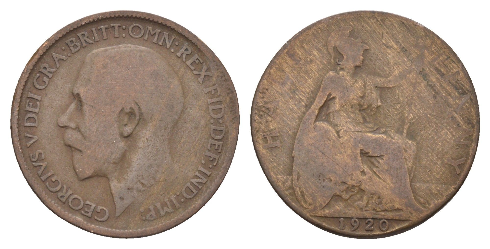 Великобритания 1/2 пенни 1920 Георг V (1910-1936) KM 809, Spink 4056 бронза 4662-1032