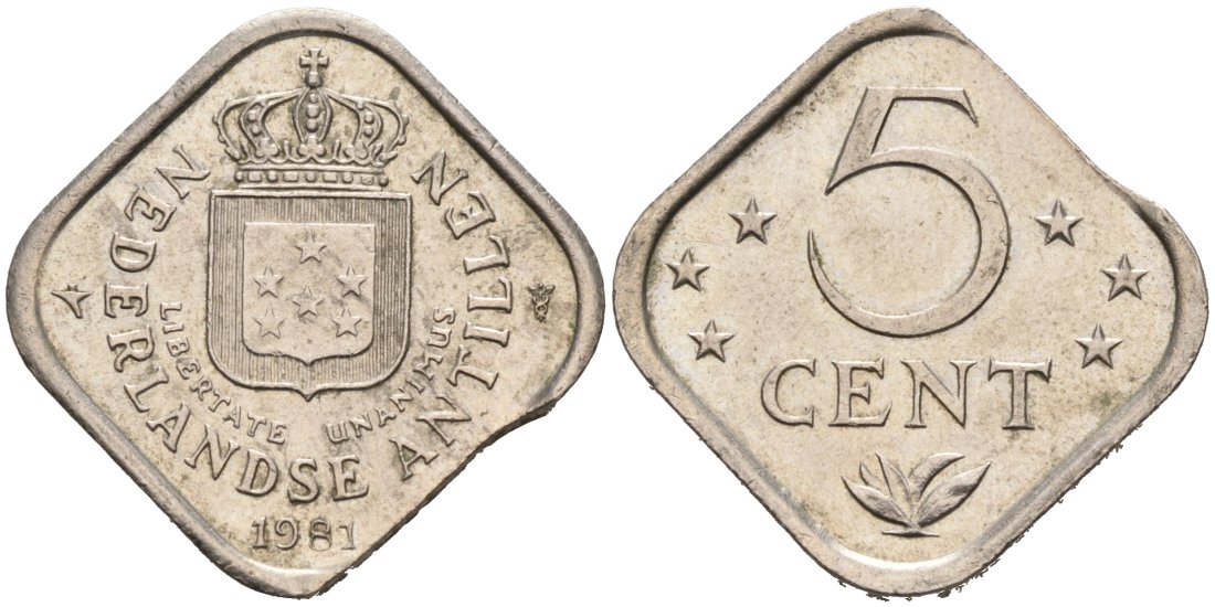 Нидерландские Антилы 5 центов 1981 Беатрикс (1980-2013) брак заготовки KM 13 медно-никель 4563-726