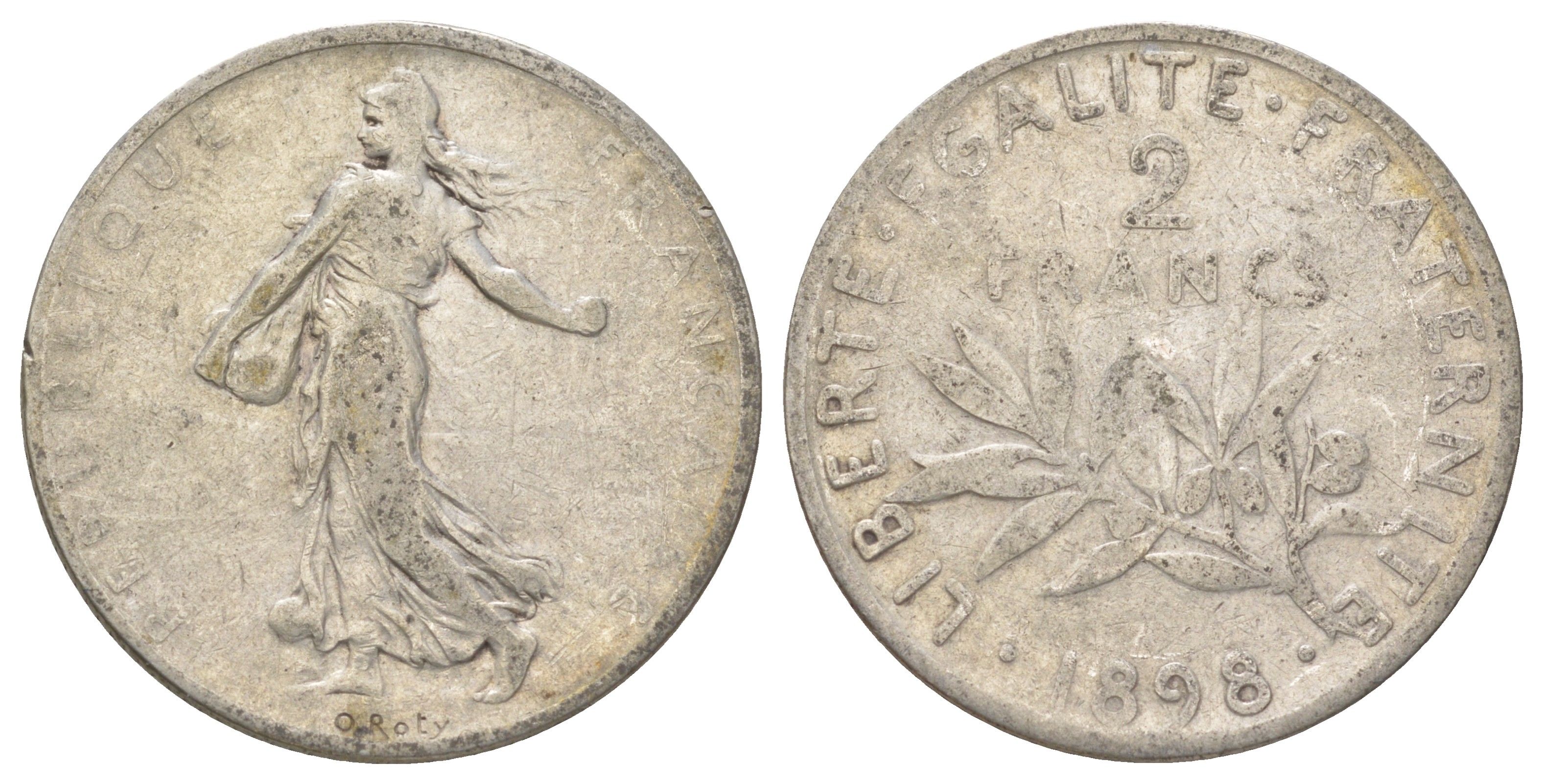 Франция 2 франка 1898 KM 845 серебро 4622-1131