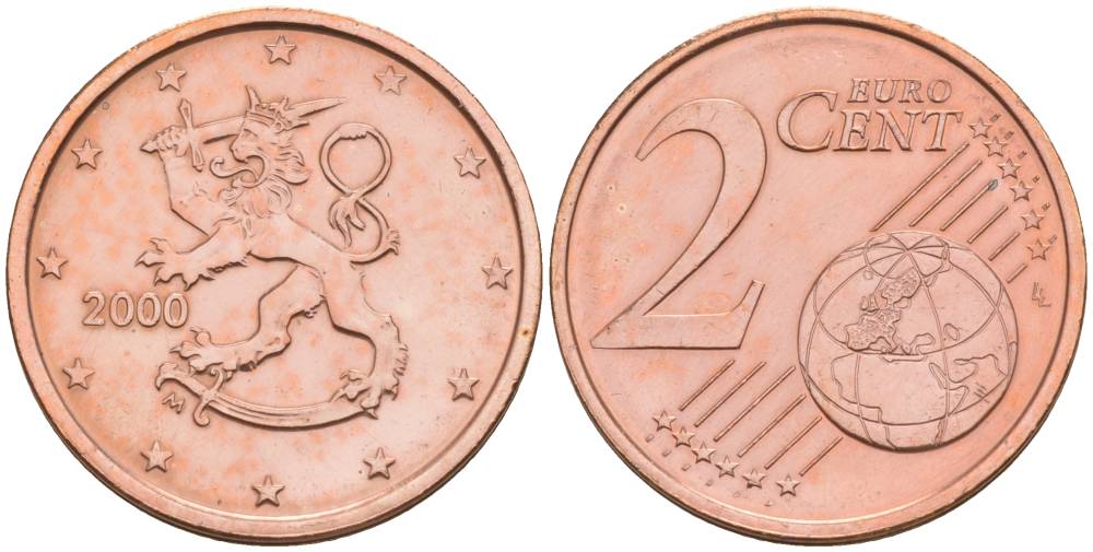 ФИНЛЯНДИЯ 2 ЕВРОЦЕНТА 2000 KM 99 сталь плакированная медью 68-1131