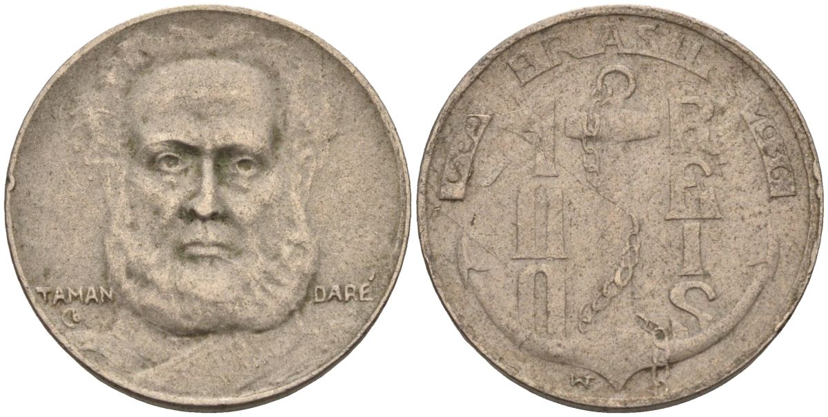 Бразилия 100 рейс 1936 Маркиз Тамандаре KM 536 медно-никель 4115-542