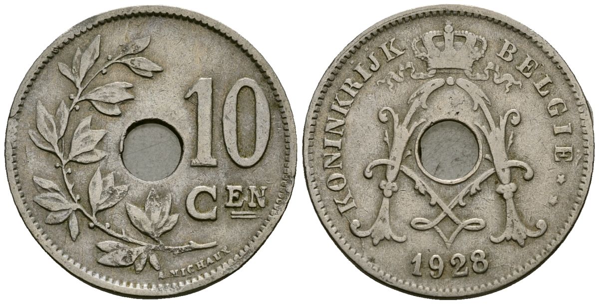 Бельгия 10 сантимов 1928 Belgie KM 86 медно-никель 4163-1027