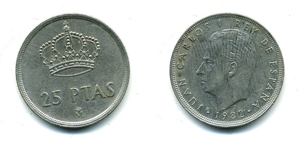 Испания 25 песет 1982 Хуан Карлос I (1975-2014) KM 824 медно-никель 51-5132