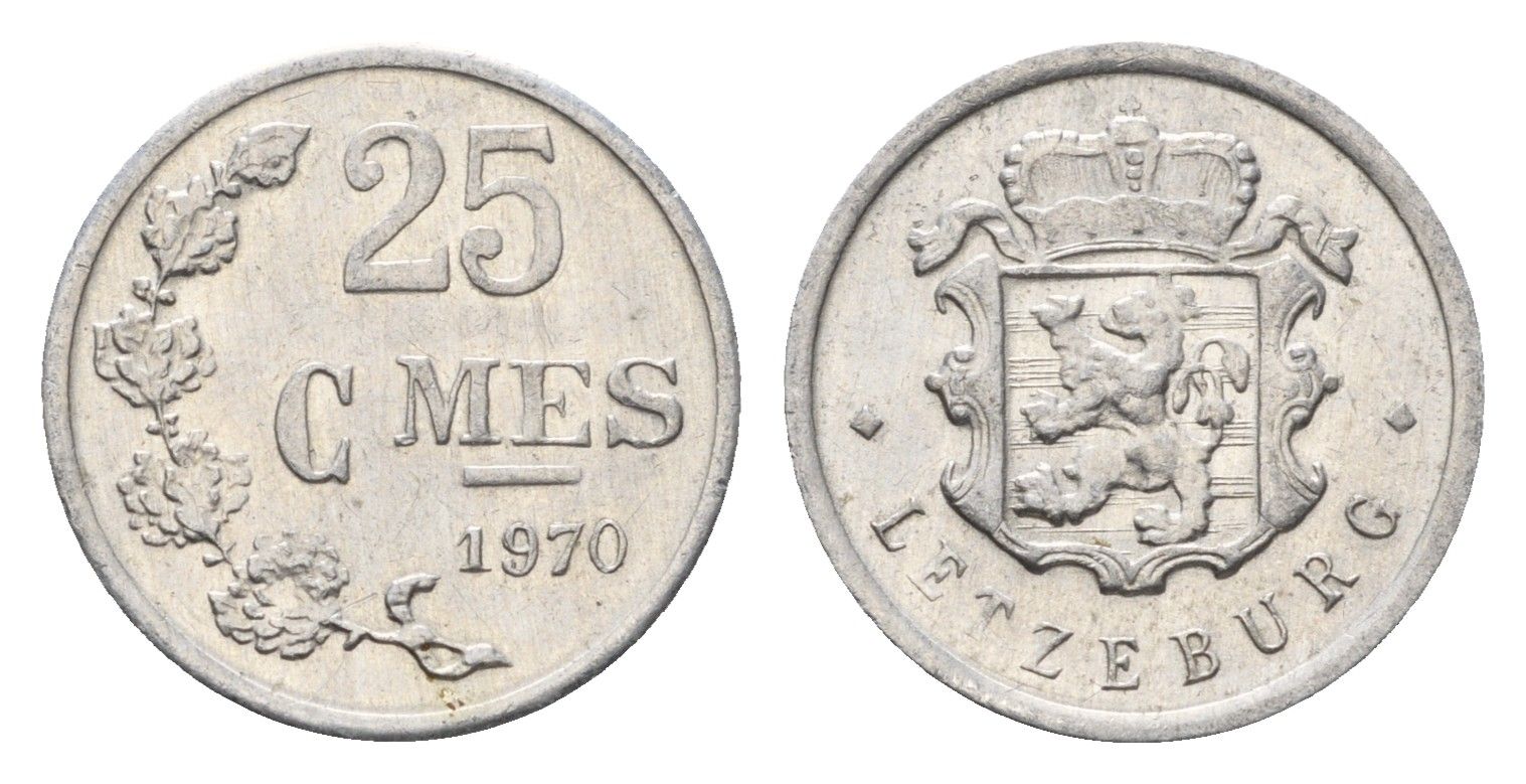 Люксембург 25 сантимов 1970 Герцог Жан (1964-1999) KM 45a алюминий 4684-115