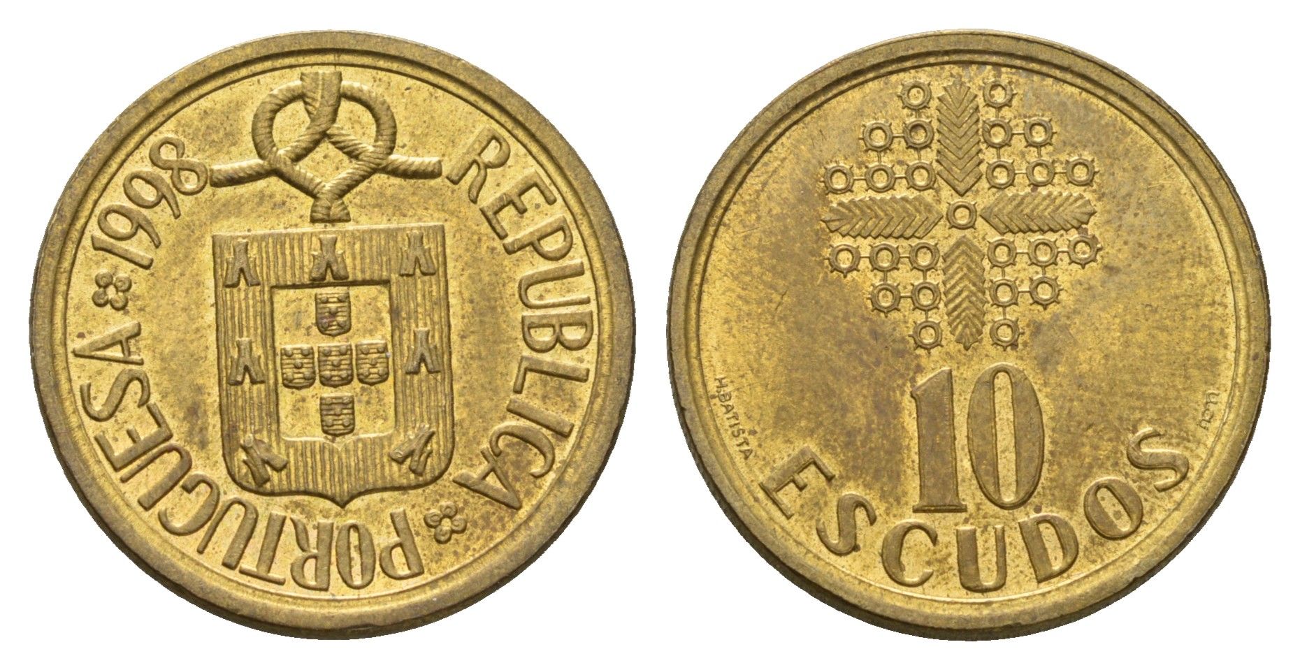 Португалия 10 эскудо 1998 KM 633 никель латунь 4675-334