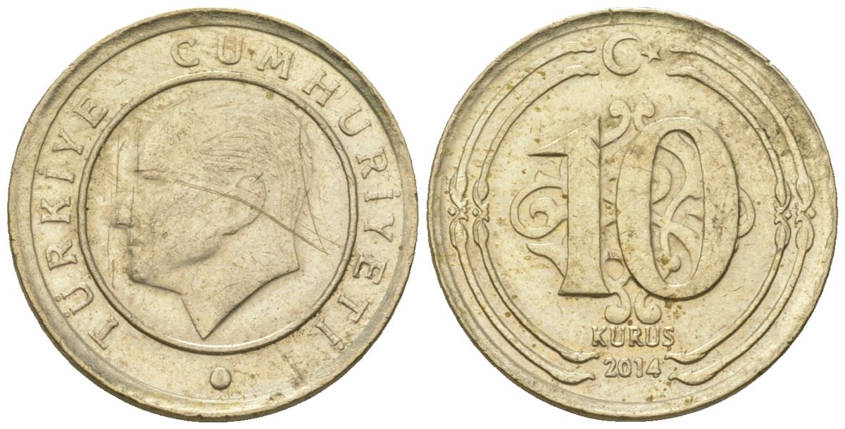 Турция 10 курушей 2014 KM 1241 медь цинк никель 4608-238