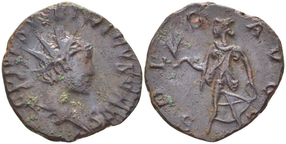 Римская Империя (императоры в Галлии) антониниан 272 - 273 Тетрик II. SPES AVGG, Спея, держащая цветок, Колония Агриппины, Very fine RIC 270 биллон 1073-14-92