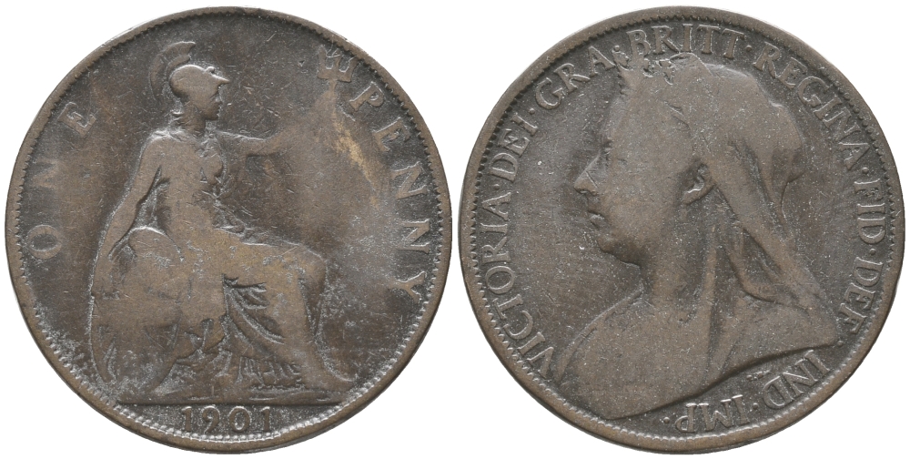 Великобритания 1 пенни 1901 Виктория (1837-1901) KM 790, Spink 3961 бронза 32-435