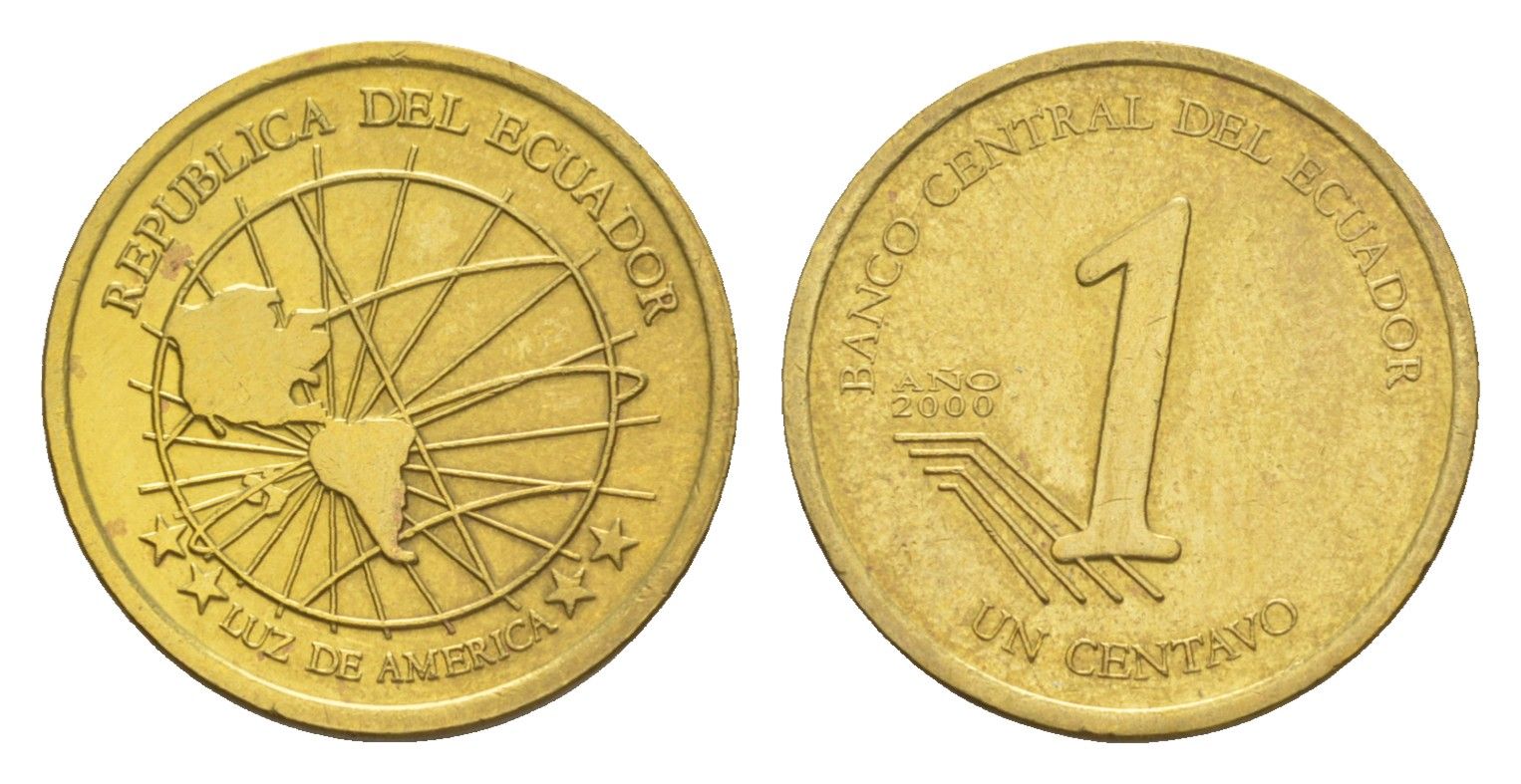Эквадор 1 сентаво 2000 KM 104 латунь UNC 4640-1062